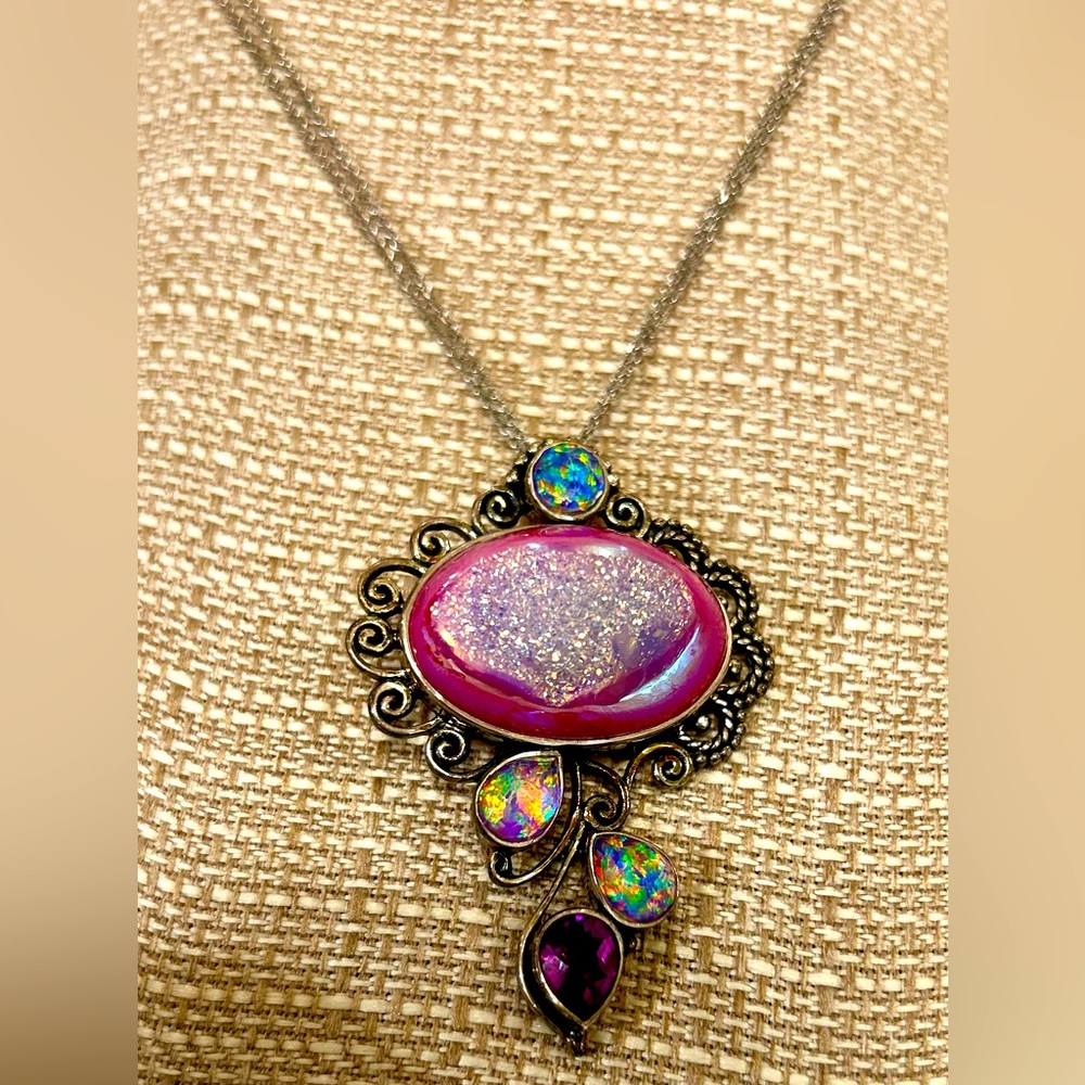 Sajen Sterling SilverDruzy Amethyst & Opal Doublet Pendant